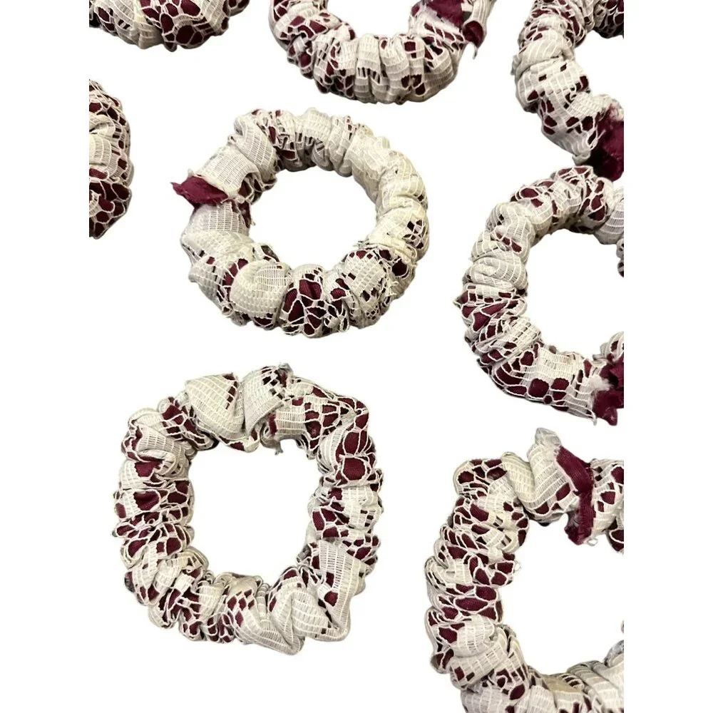 Vintage Lace Shower Curtain Rings Set of 12 Burgundy White Used Unique